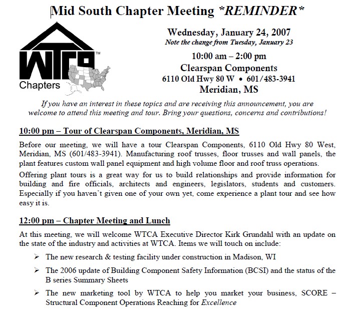 2007 Mid South Chapter Meeting Announcement
