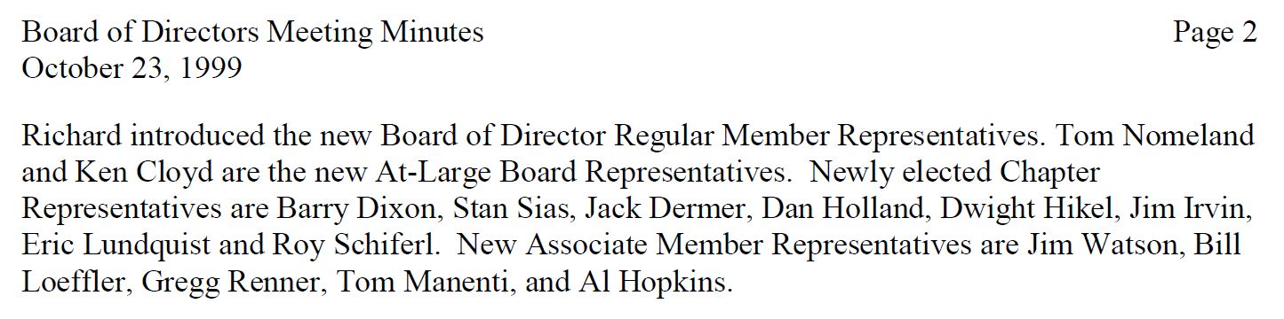 1999 Board Minutes Snippet