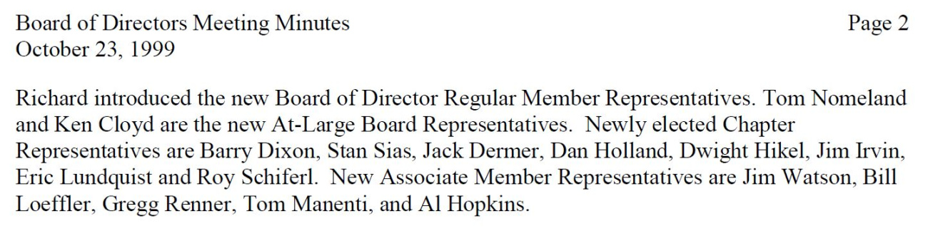 1999 Board Minutes Snippet